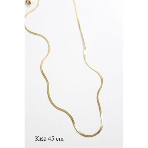 İnce İtalyan Zincir Çelik Kolye (45cm) - Altın