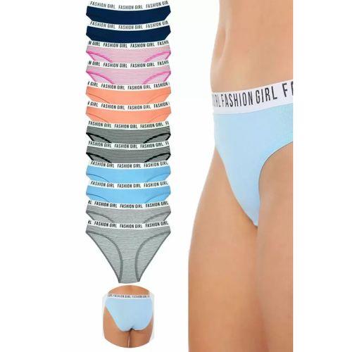 12 Adet Beli Yazılı Lastik Pamuk Kadın Külot