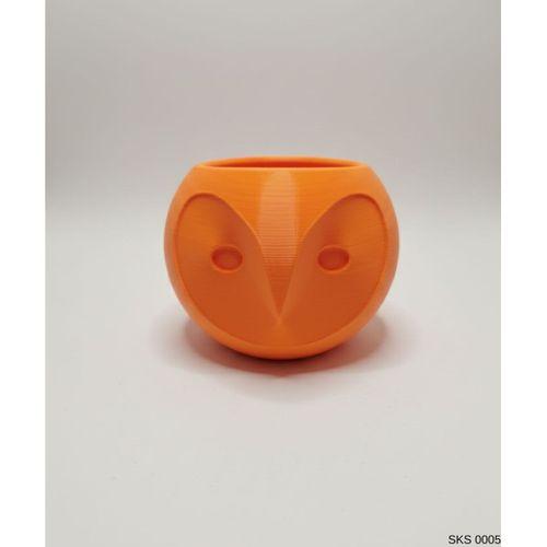 turuncu Baykuş Figürlü Mini Dekoratif Saksı 6 Cm Masaüstü Ofis Dekoru