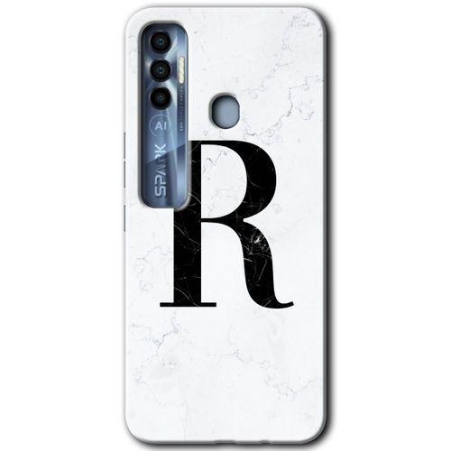 Potkal Hediye Fabrikası Tecno Spark 7 Pro Kılıf HD Desen Baskılı Arka Kapak - Beyaz Mermer Desenli R Harfi