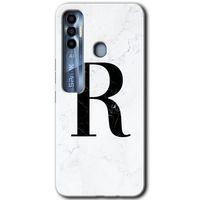 Potkal Hediye Fabrikası Tecno Spark 7 Pro Kılıf HD Desen Baskılı Arka Kapak - Beyaz Mermer Desenli R Harfi