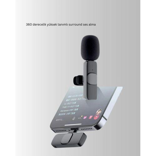 İphone İçin Çift Mikrofonlu Telsiz Yaka Mikrofonu 360 Derece Hd Ses