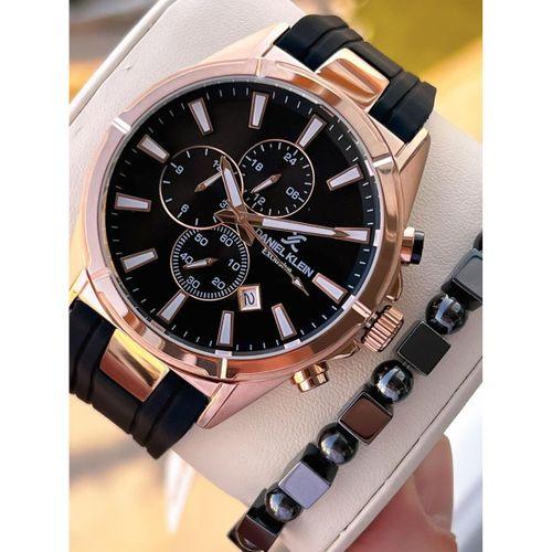 Daniel Klein Erkek Kol Saati 30 Metre Suya Dayanıklı Silikon Kordon + Bileklik Hediyeli VS.BLKT.0716