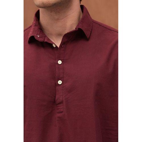 Yarım Pat Yakalı York Pamuk Kumaşlı Uzun Kollu Erkek Gömlek - Bordo
