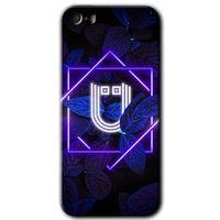iPhone 5 Kılıf HD Desen Baskılı Arka Kapak - Dark Neon Yaprak Ü Harfi