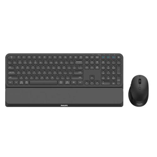 PHILIPS SPT6607B, Siyah, Türkçe Q, 2.4Ghz ve Bluetooth Kablosuz, Bilek Destekli, Multimedya Klavye Mouse Set