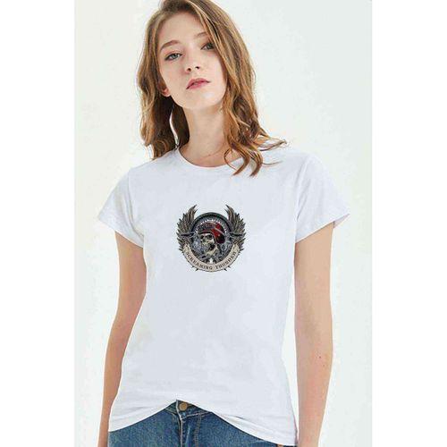 Motorsiklet Baskılı Beyaz Kadın Tshirt