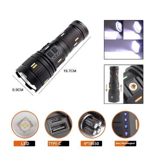 Pro F-3001 Alüminyum Tg Led Güç Göstergeli Type-c Şarjlı El Feneri 100 W