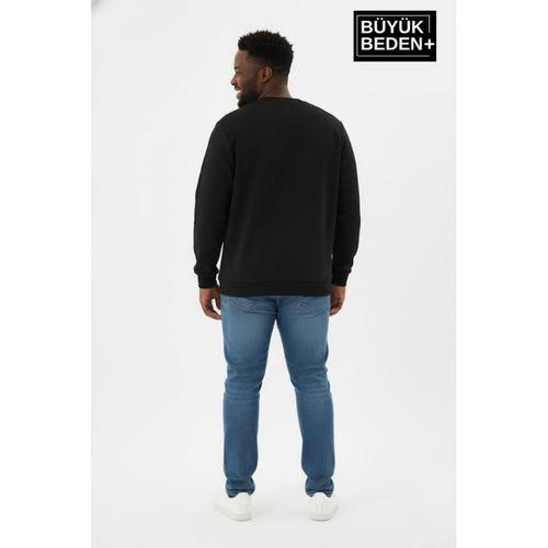 Erkek Büyük Beden Yelken Baskılı Bisiklet Yaka Sweatshirt SPR26BSW956-11