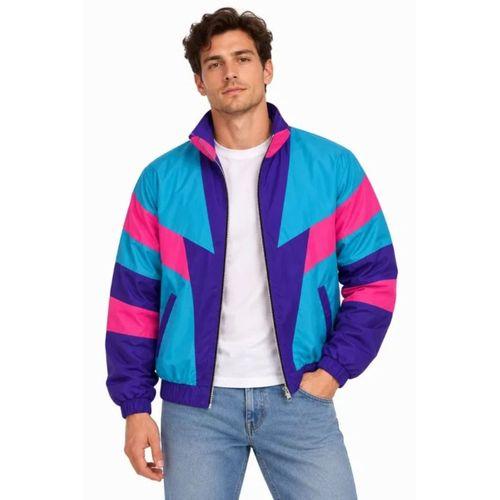 Erkek 80’ler Retro Wintage Dijital Baskılı Fermuarlı Rüzgar Kesici Mevsimlik Ceket