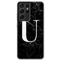 Samsung Galaxy S21 Ultra HD Baskılı Kılıf + 9D Tam Ekran Koruyucu - Siyah Mermer Desenli U Harfi