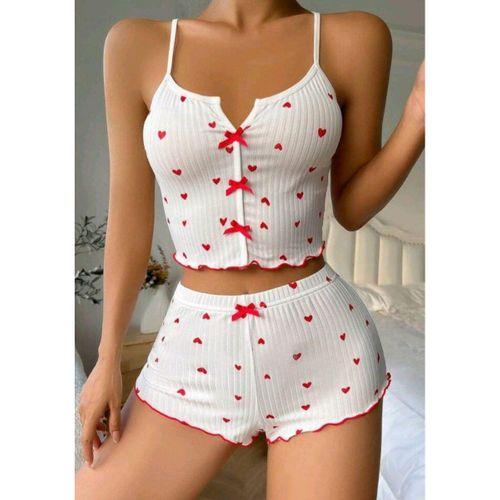 Kadın Beyaz Fiyonk Desenli Seksi Gecelik Takım 6640