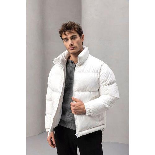 Harjo Etnik Desen Yüksek Yaka Şişme Erkek Mont - Ekru