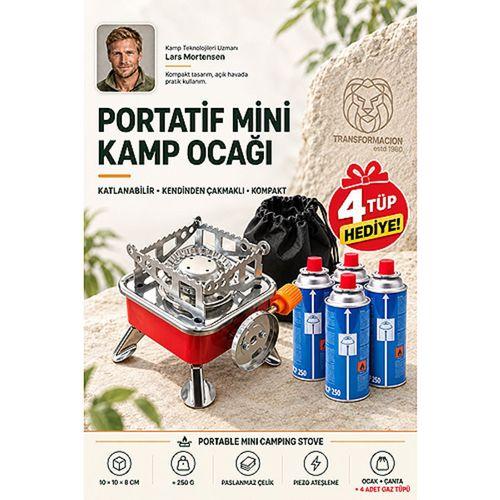 4 Kartuş Hediyeli Portatif Mini Kamp Ocağı Katlanabilir Gazlı Kamp Pürmüzü Çakmaklı Açık Hava Ocağı  723728
