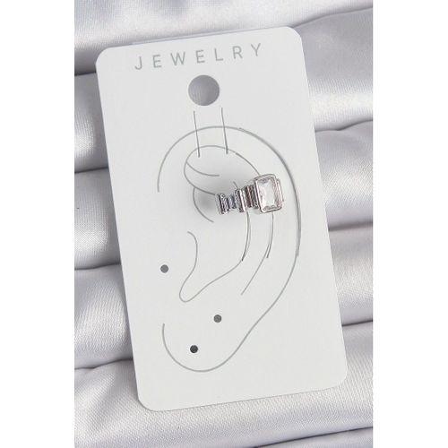 Pirinç Gümüş Renk Kare Zirkon Taşlı Kadın Kıkırdak Model Küpe
