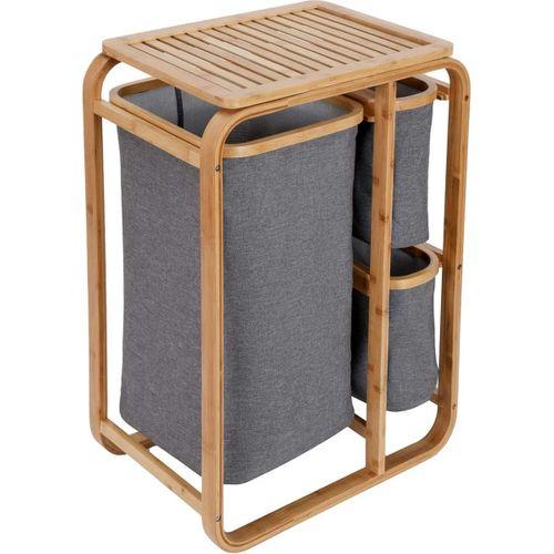 Ahşap Bambu 3 Bölmeli Çamaşır Sepeti 50x30x70 cm