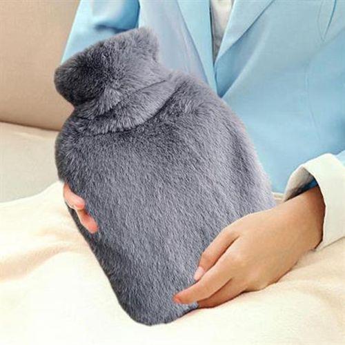 Sıcak Su Torbası Yan Cepli Gri  Peluş Termofor 27X17X2Cm  1 Litre