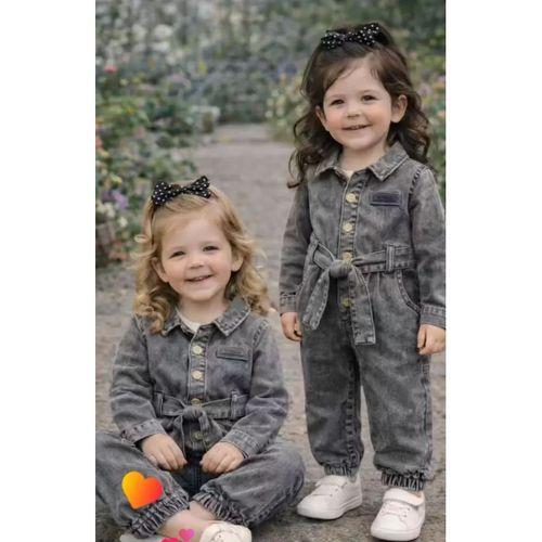 3-12 Ay Kuşak Bağlamalı Kot Bebek Tulumu