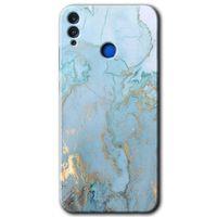 Honor 8c Kılıf HD Desen Baskılı Arka Kapak - Mavi Gold Mermer