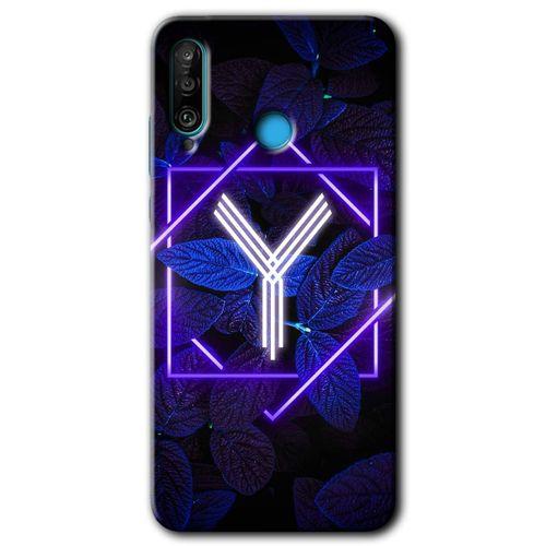 Huawei P30 Lite Kılıf HD Desen Baskılı Arka Kapak - Dark Neon Yaprak Y Harfi + Kırılmaz Cam