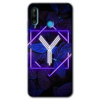 Huawei P30 Lite Kılıf HD Desen Baskılı Arka Kapak - Dark Neon Yaprak Y Harfi + Kırılmaz Cam