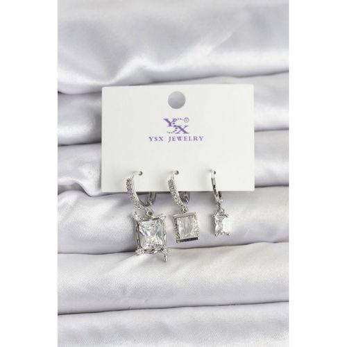 Gümüş Renk Zirkon Taşlı Kadın Küpe