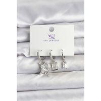 Gümüş Renk Zirkon Taşlı Kadın Küpe