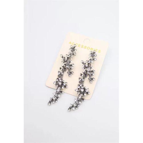 Taşlı Mercan Küpe - Siyah