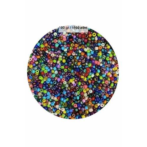 Karışık Renk 4 mm Yaklaşık 1100 adet / 100 gram Cam Boncuk Oya Yazma Bileklik ve Kolye