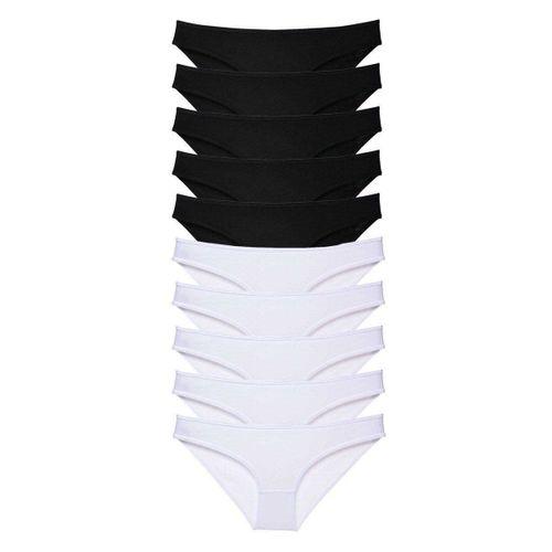 10 Adet Eko Set Likralı Kadın Slip Külot Siyah Beyaz