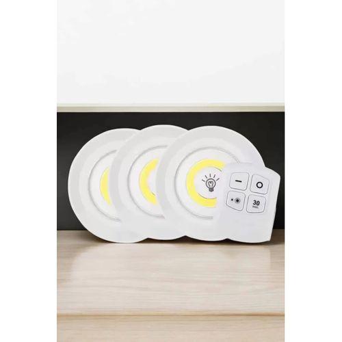 Spot Lamba Led Işık 3'lü Uzaktan Kumandalı Pilli Yapışkanlı Kablosuz