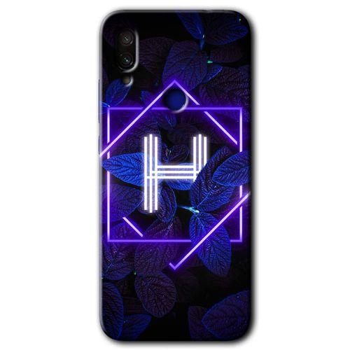 MRCİLETİSİM Xiaomi Redmi Note 7 Kılıf HD Desen Baskılı Arka Kapak+Temperli Cam - Dark Neon Yaprak H Harfi