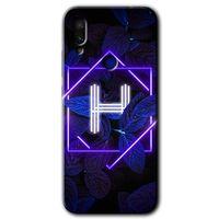 MRCİLETİSİM Xiaomi Redmi Note 7 Kılıf HD Desen Baskılı Arka Kapak+Temperli Cam - Dark Neon Yaprak H Harfi
