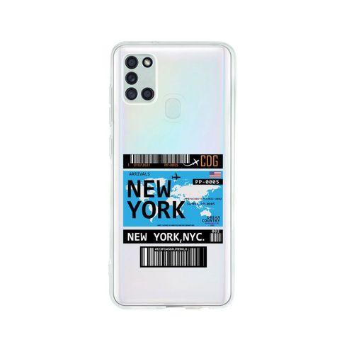 Samsung A21S New York Desenli Premium Şeffaf Silikon Kılıf