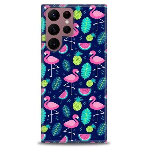 Samsung Galaxy S22 Ultra Kılıf HD Baskılı Kılıf - Flamingo Ananas + Tam Ekran Koruyucu