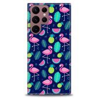 Samsung Galaxy S22 Ultra Kılıf HD Baskılı Kılıf - Flamingo Ananas + Tam Ekran Koruyucu