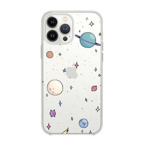 iPhone 13 Pro Gezegenler Desenli Premium Silikonlu Şeffaf Telefon Kılıfı