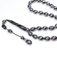 Oltu Taşı ve  Kırmızı Galalith Çift Çeşmi İşlemeli Tespih