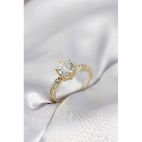 Zirkon Taşlı Tek Taş Model Gold Renk Kadın Yüzük