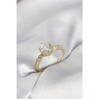 Zirkon Taşlı Tek Taş Model Gold Renk Kadın Yüzük