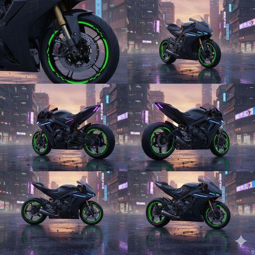 Çınar Extreme PRO Serisi Floresan Neon Yeşil Motor Jant Sticker Seti | 16"-17"-18" İç-Dış Jant Şerit Takımı | Suya ve Güneşe Dayanıklı