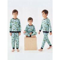 4/10 Yaş Dino Baskılı Pamuk Penye Çocuk Pijama Takımı