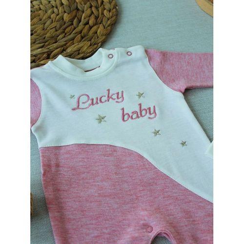 0-3 3-6 Ay Lucky Baby Nakışlı Es Çizgi Boy Şapkalı Kız Bebek Tulumu Pembe