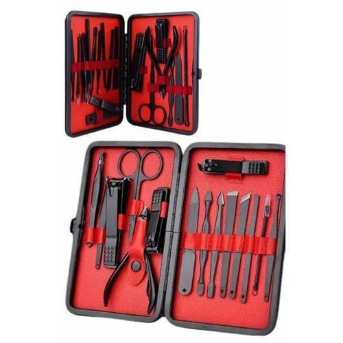 Deri Çantalı Siyah Paslanmaz Çelik 17 Parça Manikür Pedikür Seti