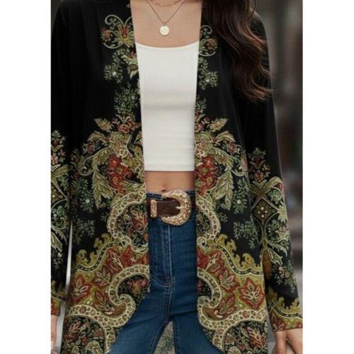 Kadın Uzun Kollu önü Açık Desenli şardonlu Dalgıç Ceket