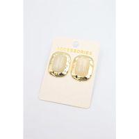 Taşlı Metal Küpe - Krem