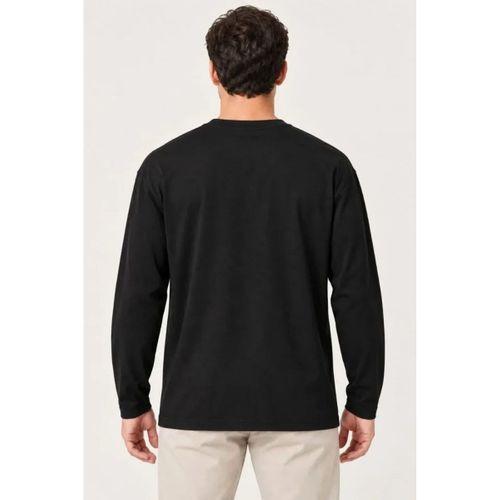 Erkek Modal Yumuşak Dokulu Bisiklet Yaka Uzun Kollu Tişört Sweatshirt - Siyah