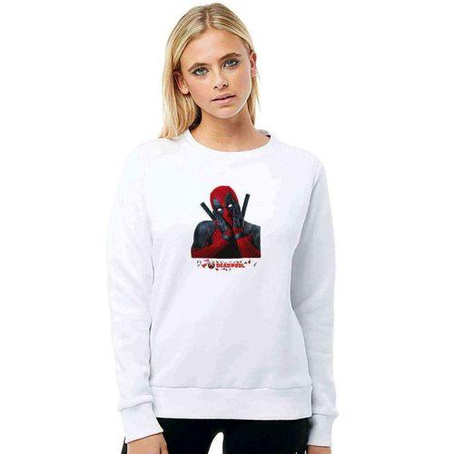 Deadpool Düşünceli Baskılı Beyaz Kadın Sweatshirt