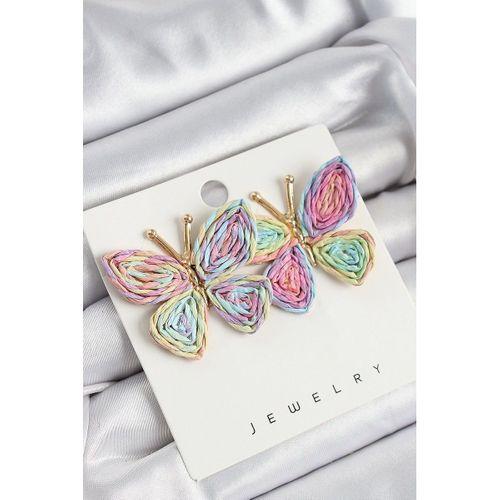 Pirinç Rainbow Kelebek Model Gold Renk Kadın Hasır Küpe