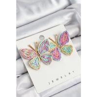 Pirinç Rainbow Kelebek Model Gold Renk Kadın Hasır Küpe